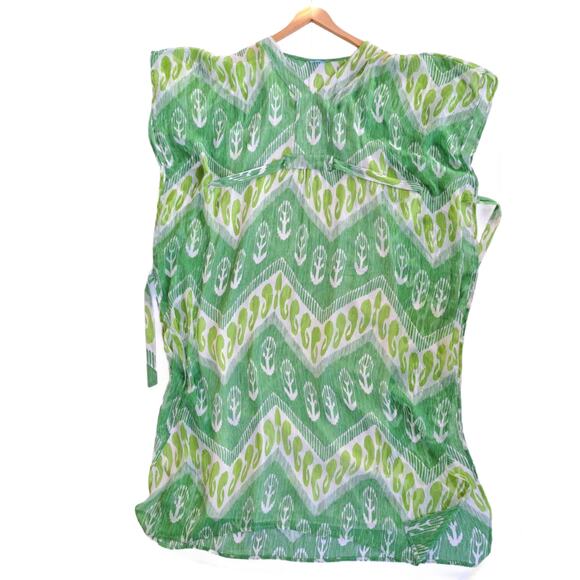 J. McLaughlin Libre Silk Caftan Maxi Dress Size M/L Resort Green Flowy Boho Chic - Picture 11 of 11